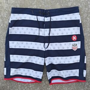 Hurley Phantom USA Home National Soccer Team Boardshorts Size 34 Swim Water